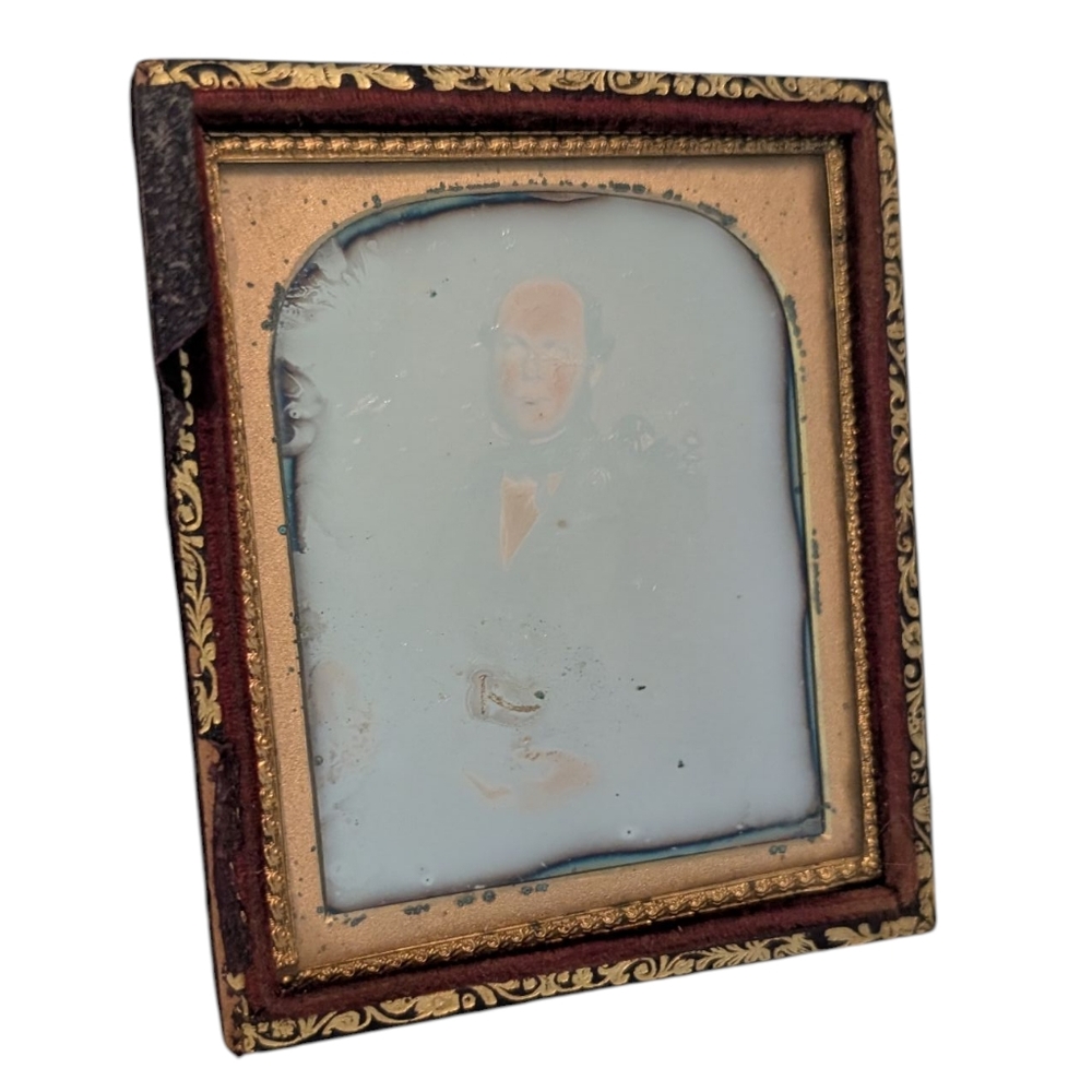 Daguerreotype of a man with gilt framed glass mirror‎ Antique Victorian 1800s